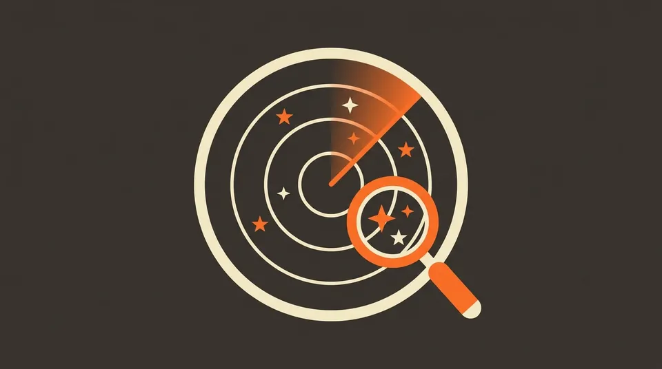Illustration of a radar dashboard tracking star reviews, representing review monitoring